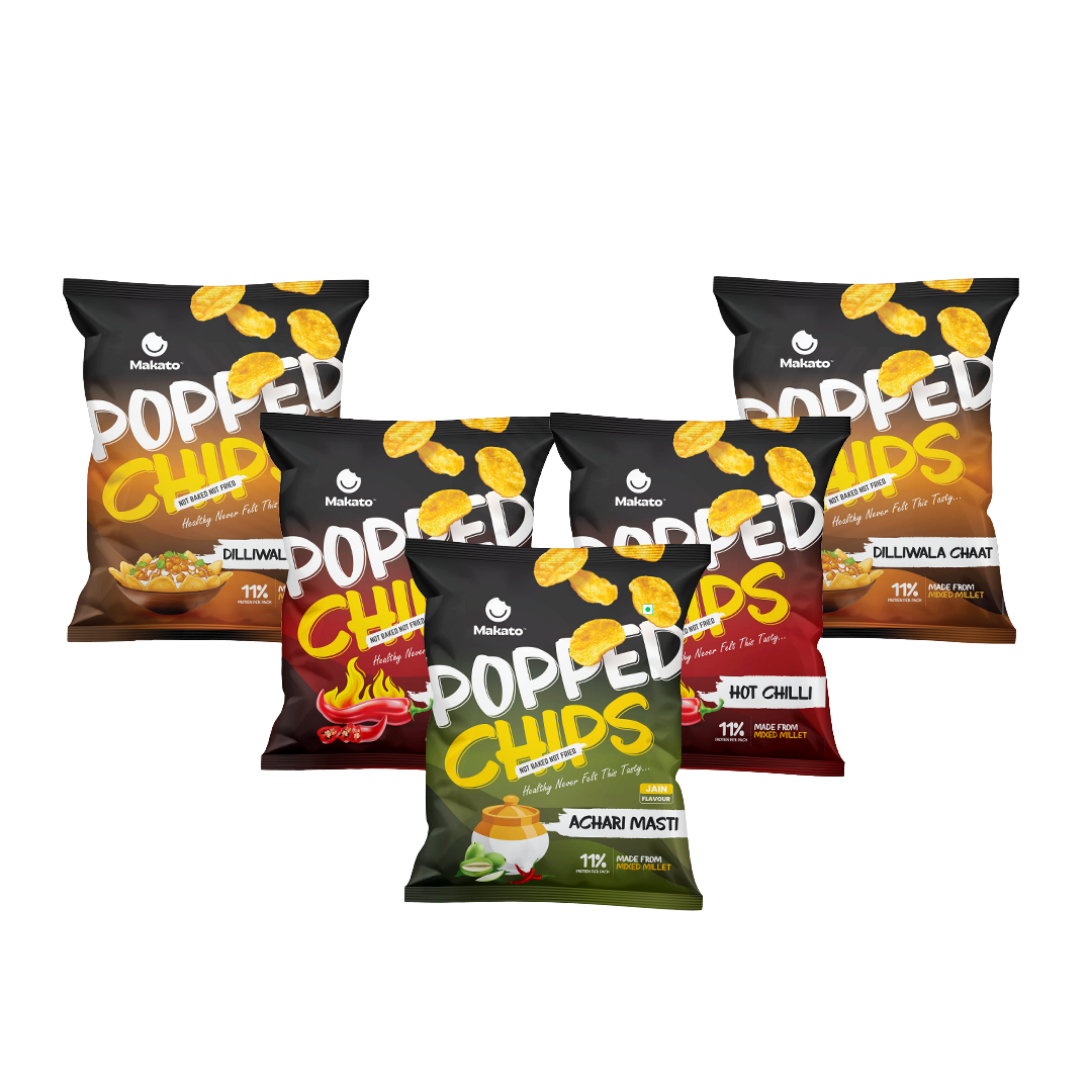 Makato Popped Chips Teekha Treat Pack of 5 Combo